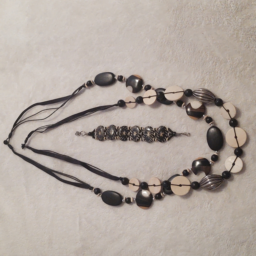 3/$12 Two black and beige necklaces + bracelet